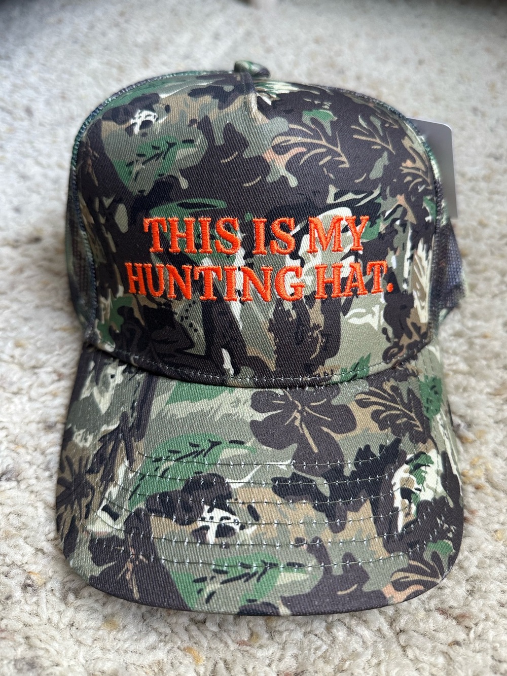 Camo Trucker Hat with "This Is My Hunting Hat" Embroidery
